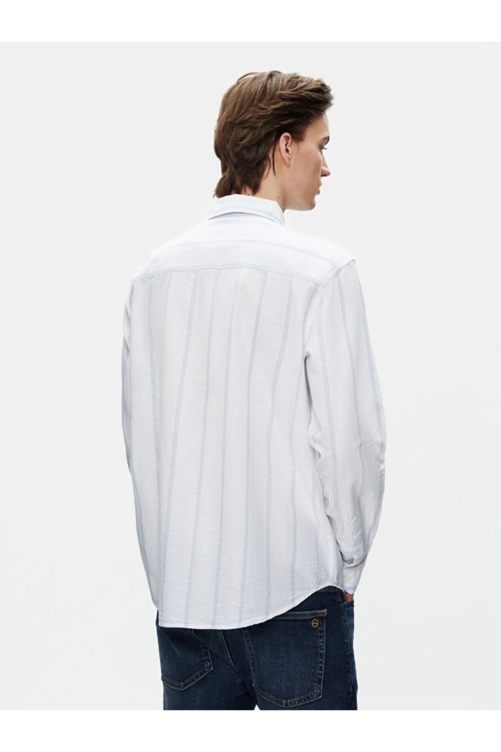 LTB Chemise bleue à manches longues et rayures décontractées