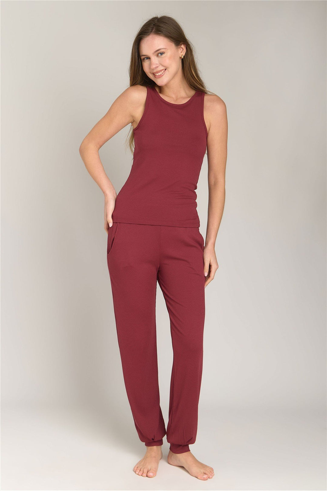 Lovely Things Pantalon de pyjama caraco CAROL - Bordeaux