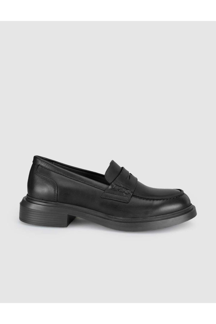 Cabani Shoes Chaussures Loafer pour Femme en Cuir Véritable à Semelle Épaisse Noire - Noir