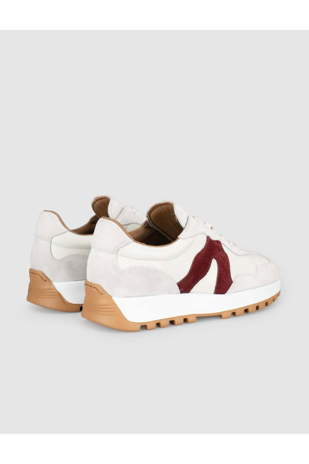 Cabani Shoes Baskets femme en cuir véritable blanc avec détails bordeaux - Blanc