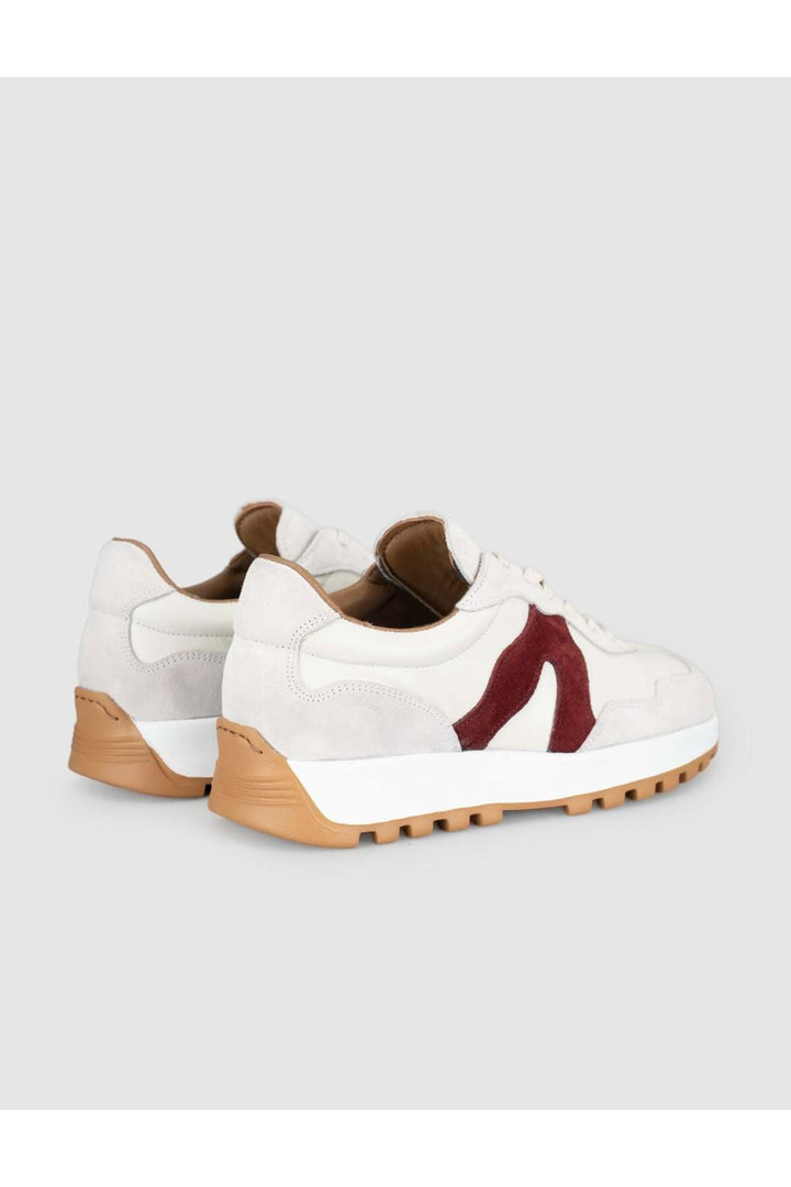 Cabani Shoes Baskets femme en cuir véritable blanc avec détails bordeaux - Blanc