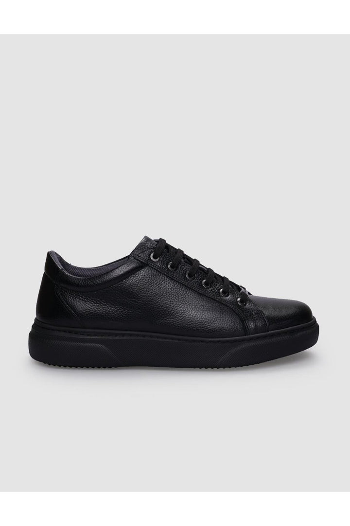 Cabani Shoes %100 Cuir véritable Baskets pour hommes noires à lacets - Noir