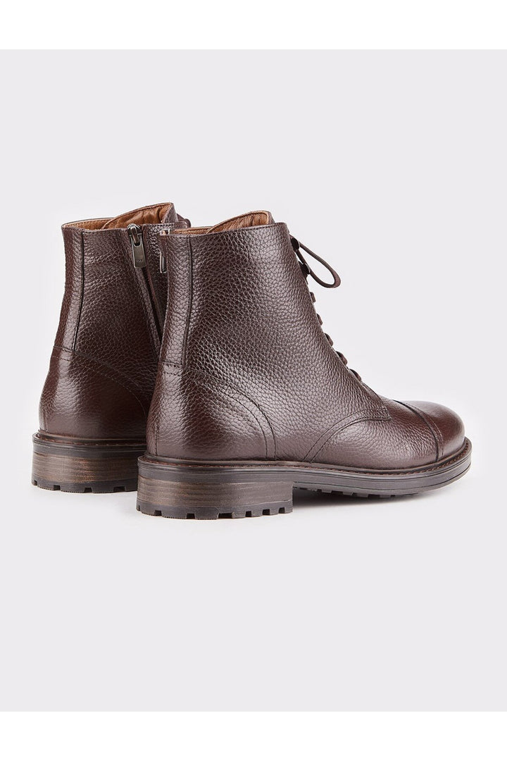 Cabani Shoes Bottines d'hiver pour hommes en cuir véritable marron à lacets et fermeture éclair - Marron
