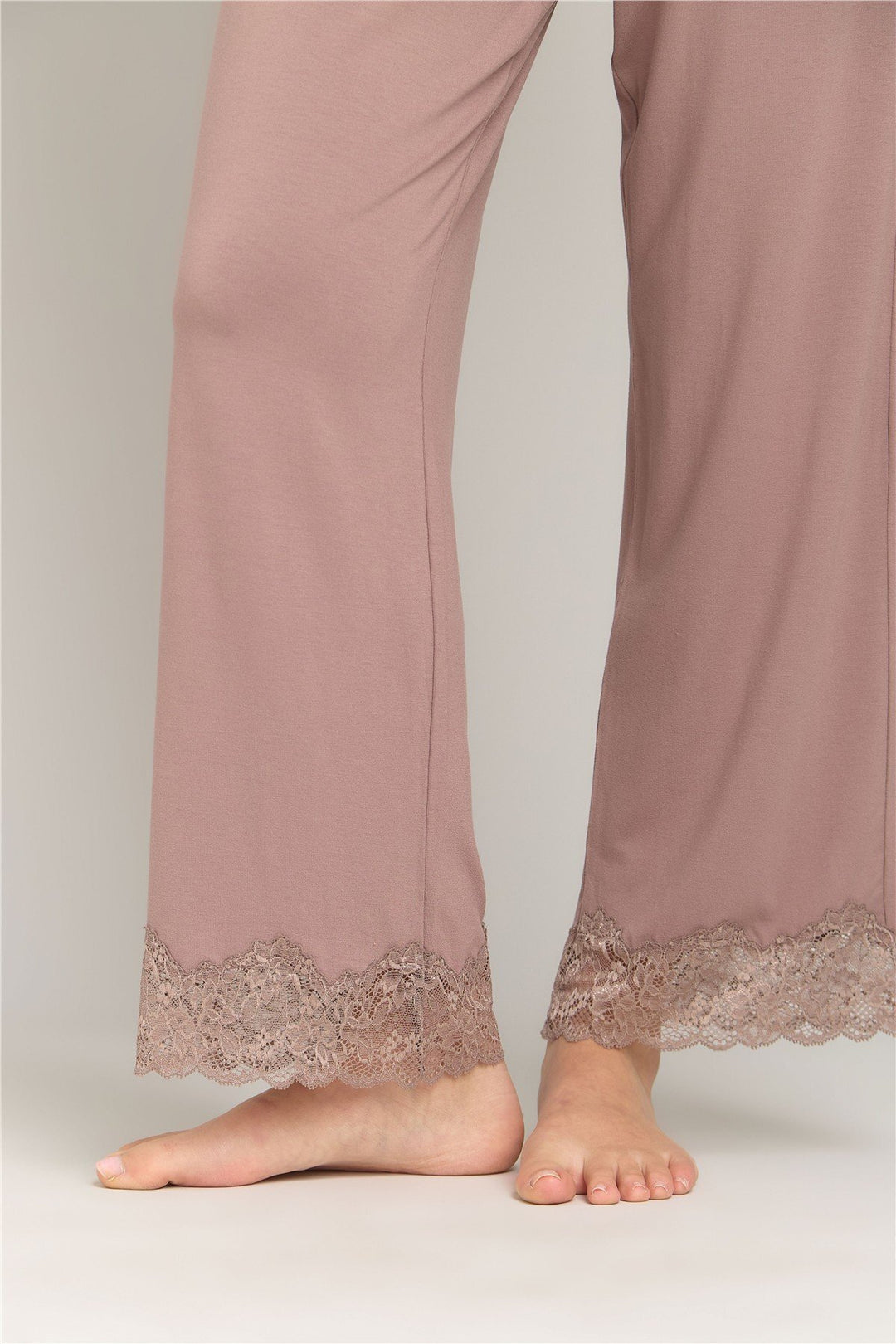 Lovely Things SOPHIA Örme 3/4 Kol Gömlek Pantolon Set Pijama Takımı - Kahverengi