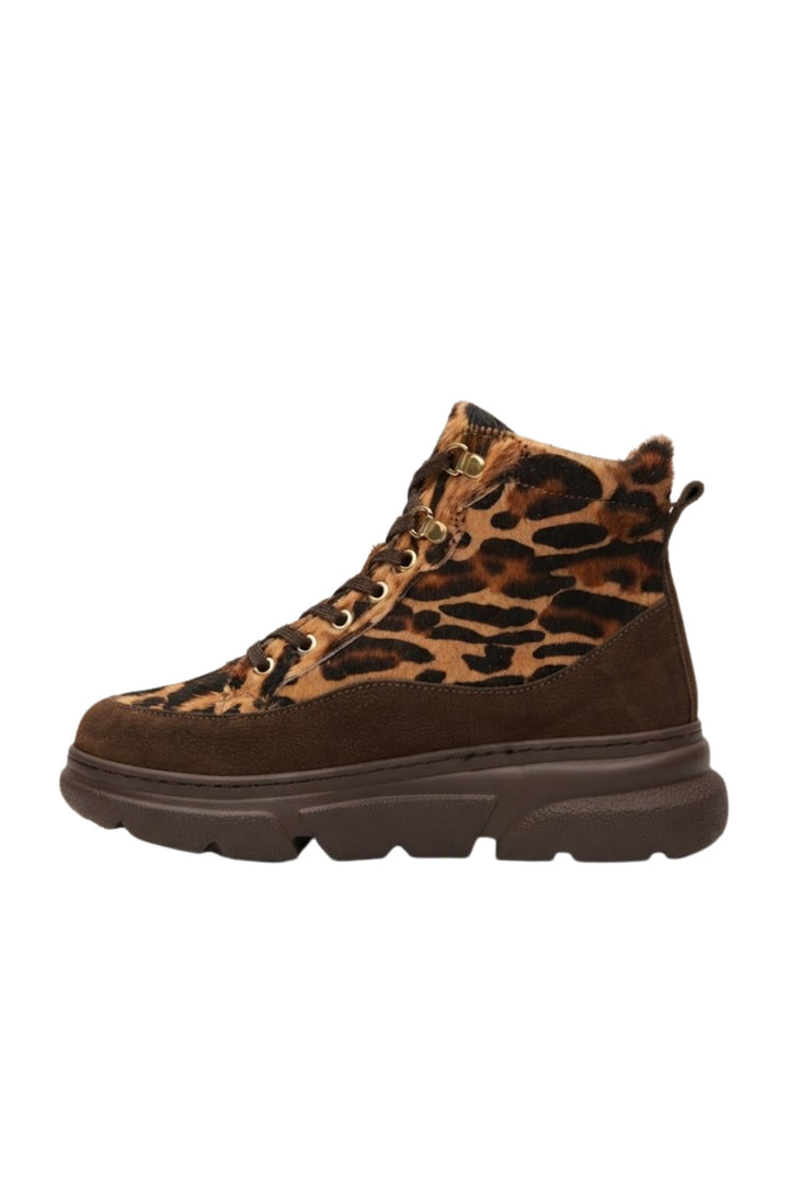 Wavelys ZEN-70228 Bottine en fourrure de queue de cheval à motif léopard - Marron