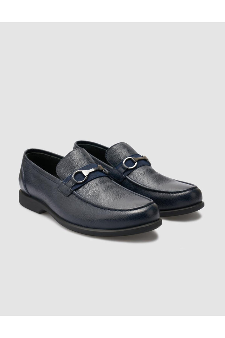 Cabani Shoes Mocassins pour hommes en cuir véritable bleu marine avec boucle. - Bleu marine