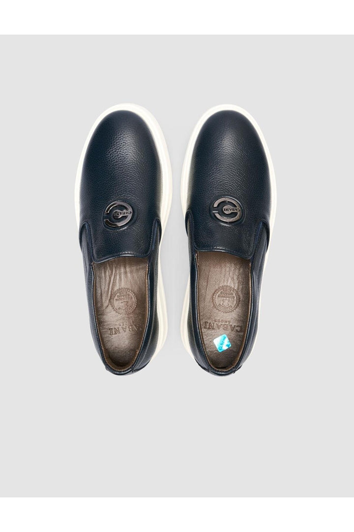 Cabani Shoes Chaussures de ville pour hommes en cuir véritable 100% Bleu marine avec détails de logo. - Bleu marine