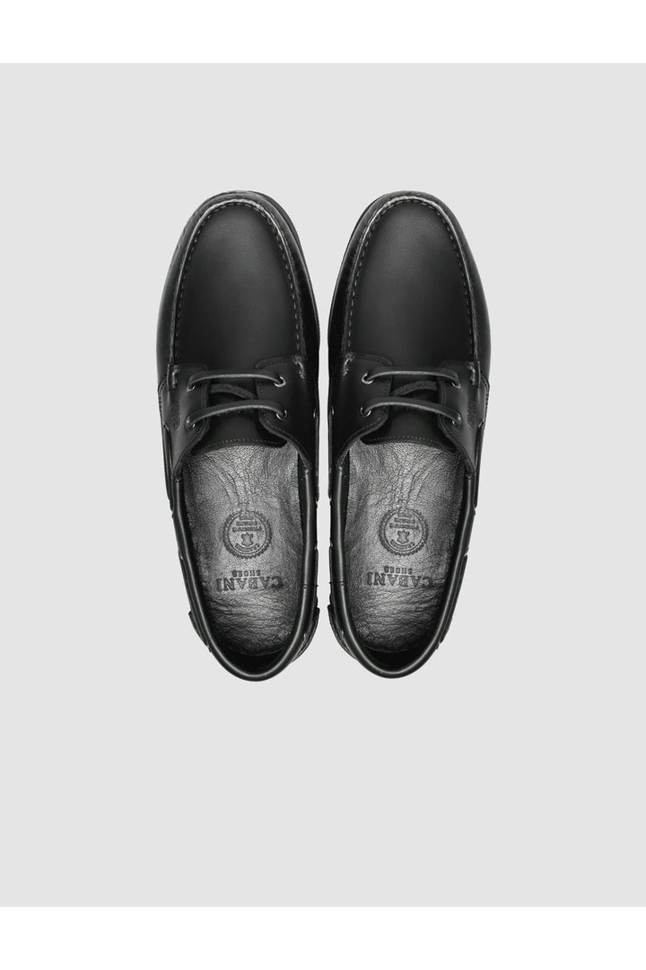 Cabani Shoes Peravia Chaussures de bateau en cuir véritable noir brillant à lacets pour tous les jours - Multicolore