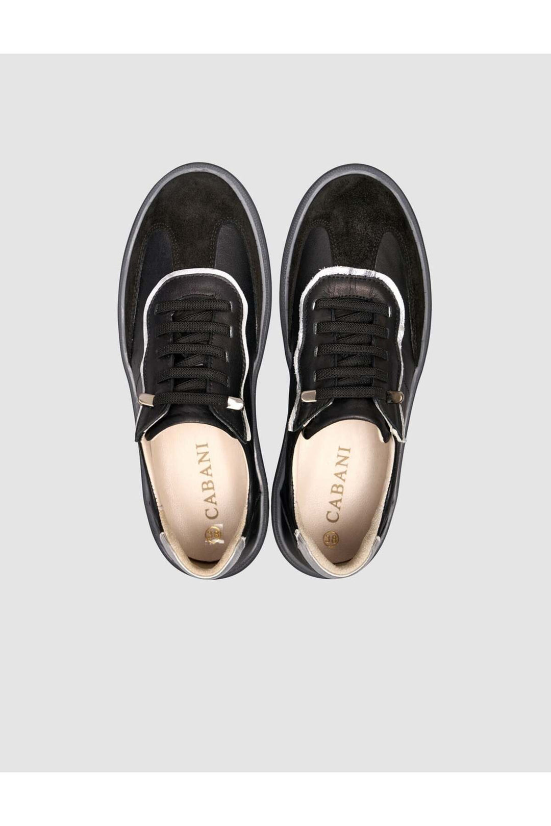 Cabani Shoes Baskets femme en cuir de veau véritable avec détails en suède noir - Multicolore