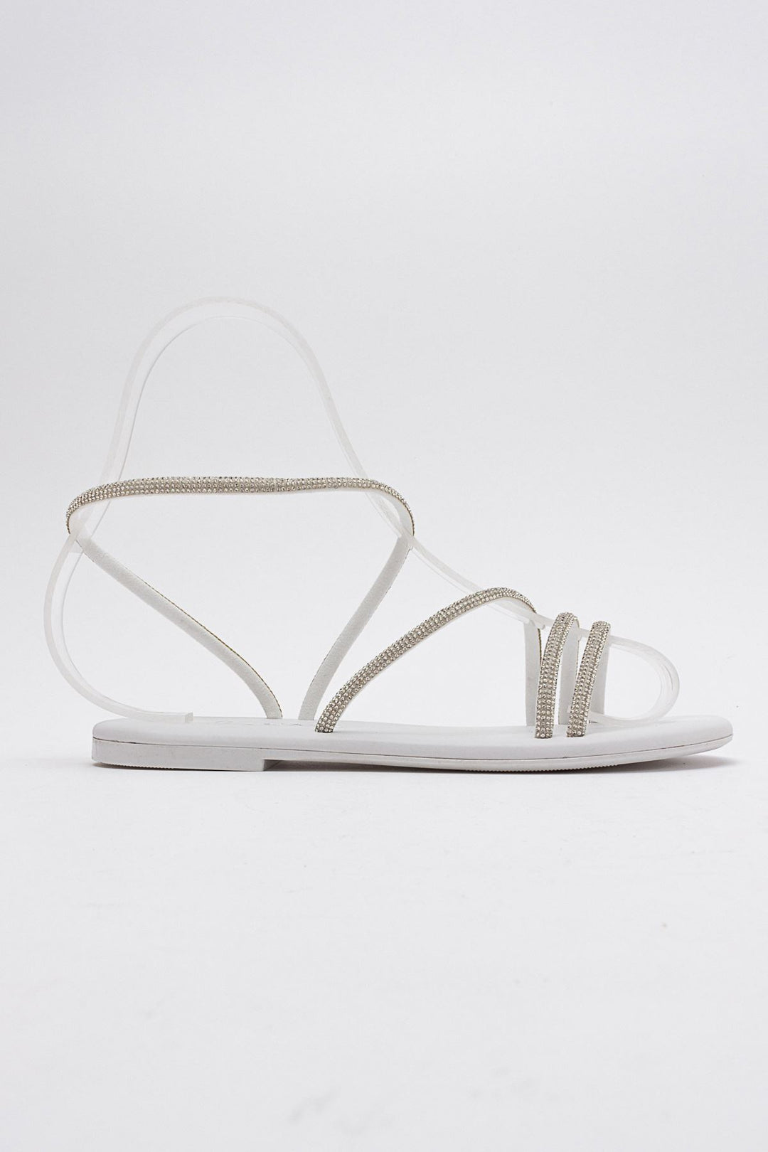 Wavelys Breta Sandale Femme à Talon Bas en Cristal Brillant Gate Shoes - Argent