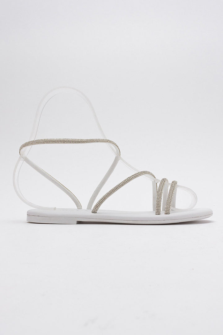 Wavelys Breta Sandale Femme à Talon Bas en Cristal Brillant Gate Shoes - Argent