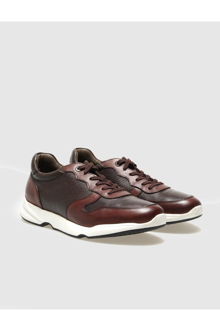 Cabani Shoes Chaussures de sport pour hommes en cuir véritable marron à lacets - Marron