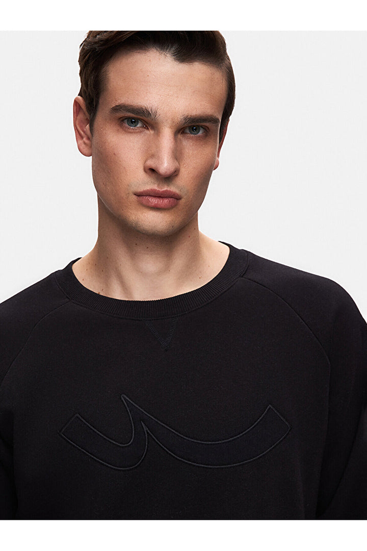 LTB Sweat-shirt noir coupe droite à manches longues et col en O pointu