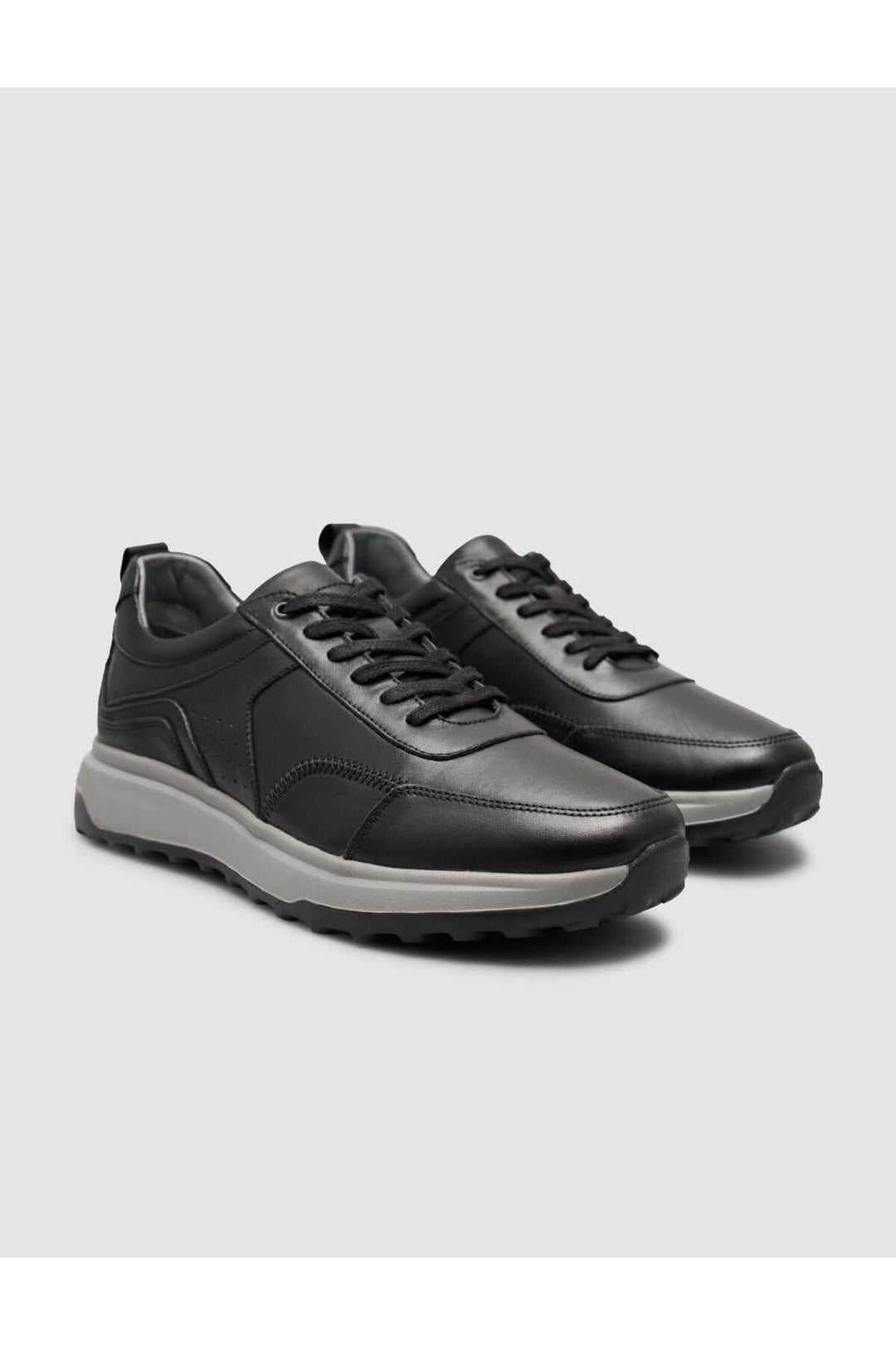 Cabani Shoes %100 Cuir véritable Baskets noires pour hommes à lacets - Noir