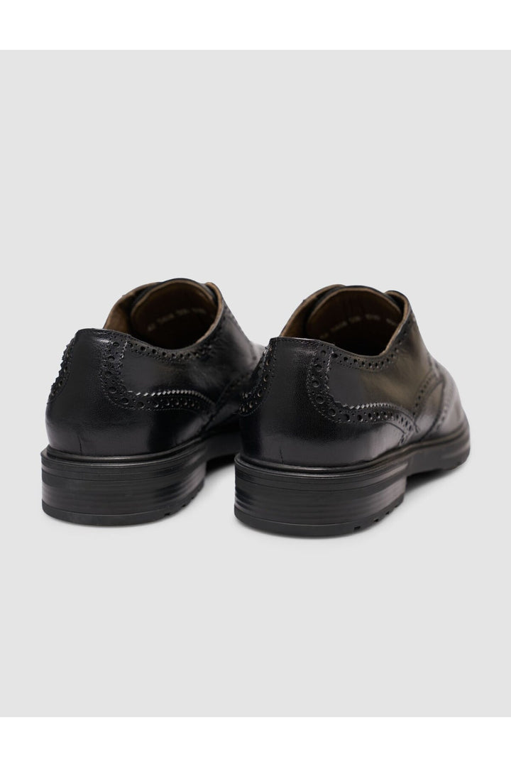 Cabani Shoes Chaussures de ville noires à lacets en cuir véritable texturé avec semelle en caoutchouc léger. - Multicolore