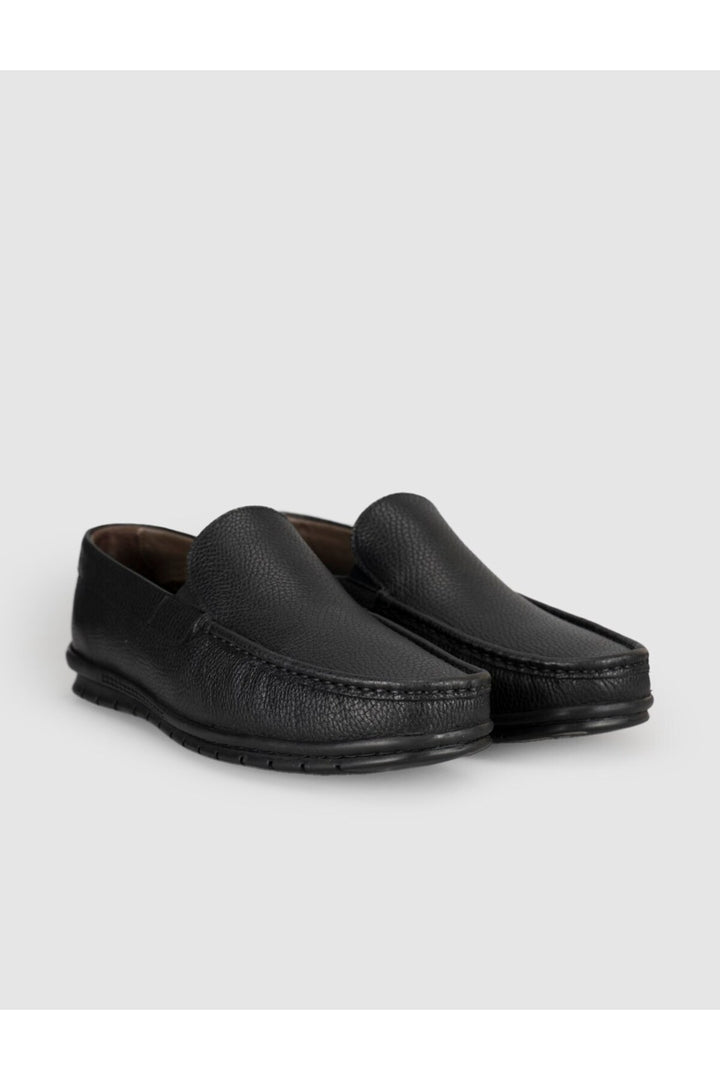 Cabani Shoes Chaussures Loafer pour homme en cuir véritable noir avec détails de couture. - Multicolore