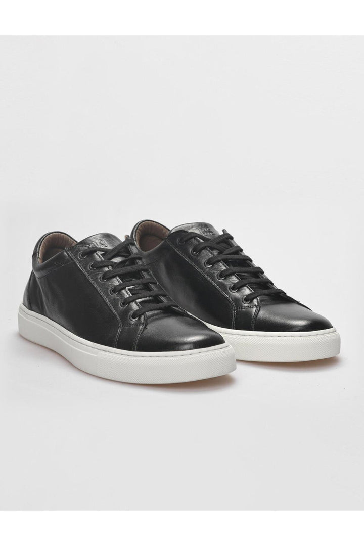 Cabani Shoes Chaussures de sport pour hommes en cuir véritable noires à lacets - Noir