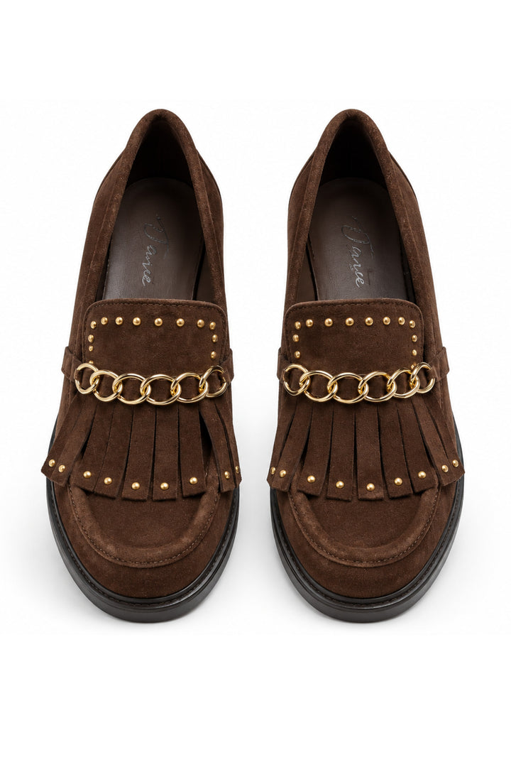 Wavelys Femme Mocassins à plateforme en suède avec détails dorés - Marron