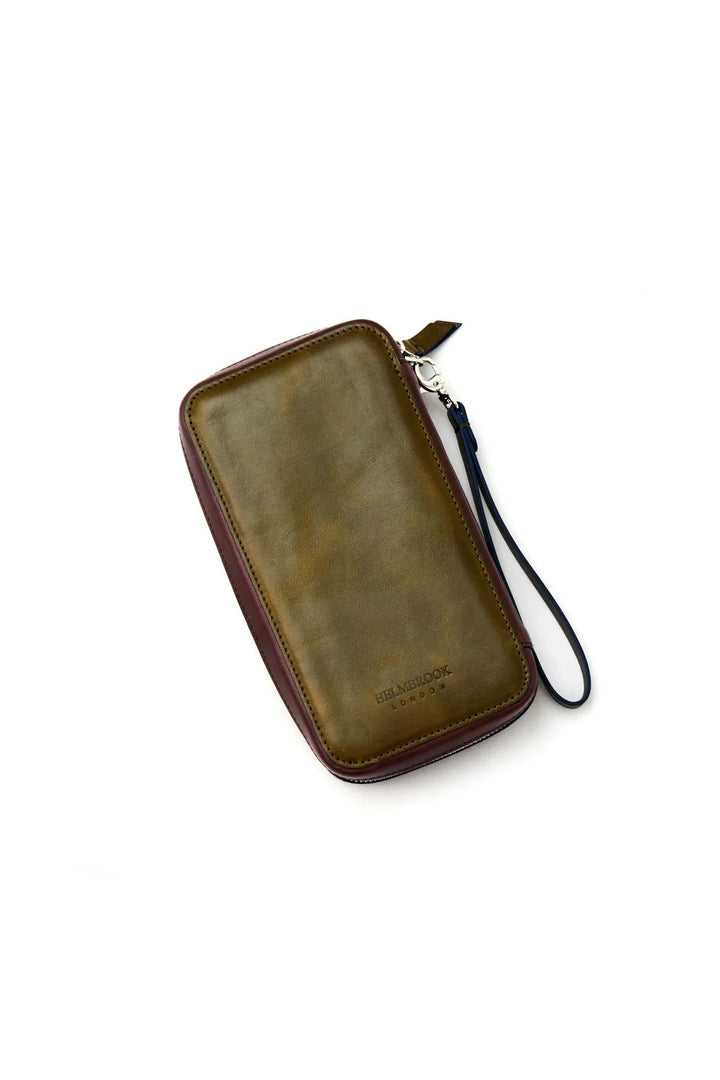 helmbrook Sac à main en cuir véritable Bracelet Poche avant RFID Protégé Carlye Tan Kaki