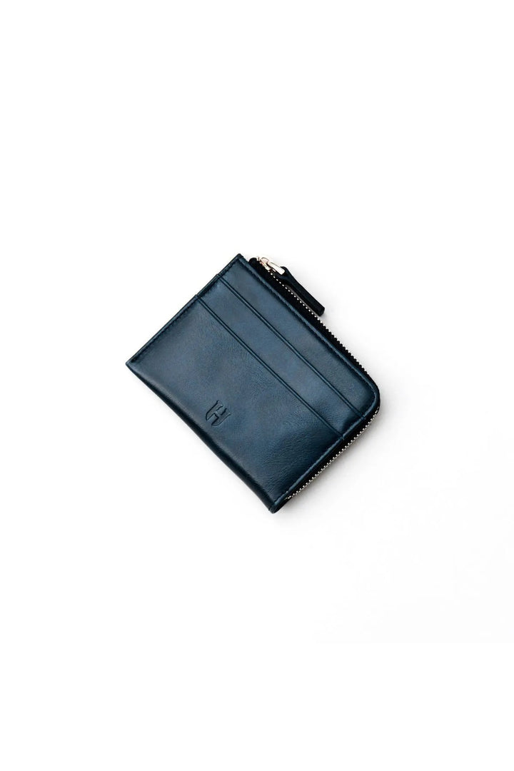Helmbrook Porte-cartes zippé en cuir véritable pour homme avec protection RFID Seward Navy Blue