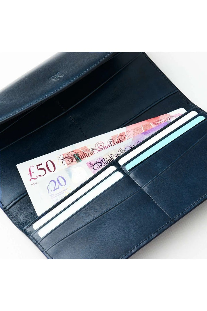 helmbrook Porte-cartes à compartiments multiples en cuir pour femmes Ashley Portefeuille RFID avec fermeture à glissière protégée Bleu marine