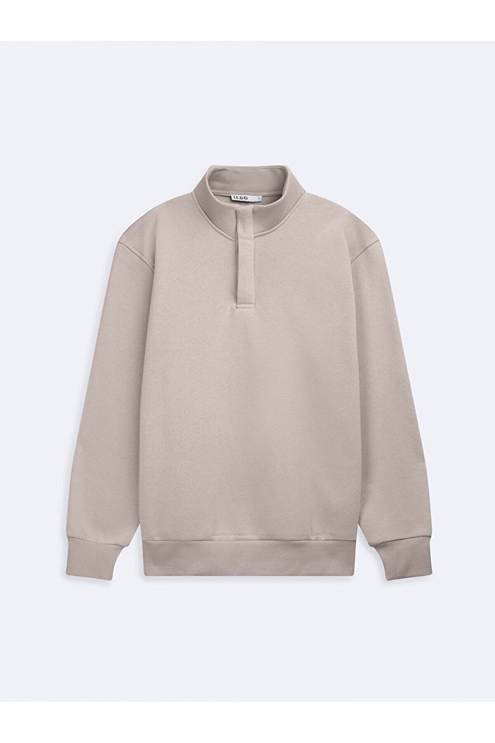 LTB Sweat-shirt classique beige à manches longues avec demi-fermeture éclair