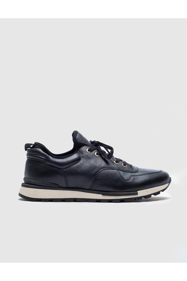 Cabani Shoes Chaussures de sport pour hommes en cuir véritable bleu marine à lacets avec détails en stretch - Camouflage bleu marine