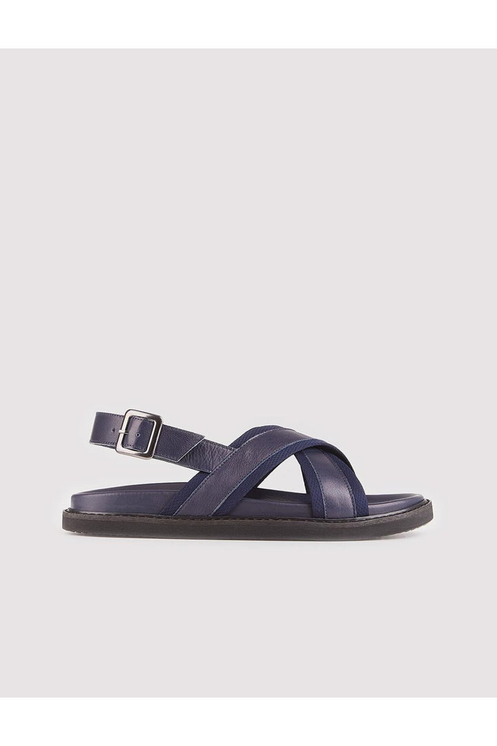 Cabani Shoes Sandales en cuir véritable Bleu marine pour hommes - Bleu marine
