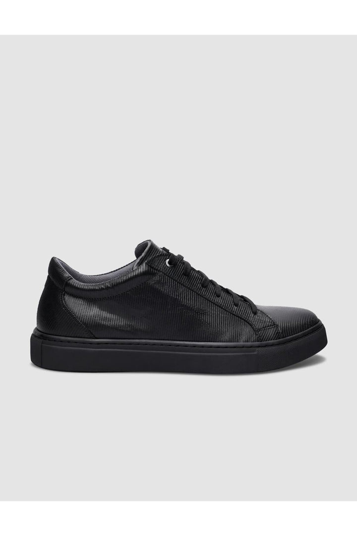 Cabani Shoes % 100 Cuir véritable Baskets pour hommes noires à lacets - Noir