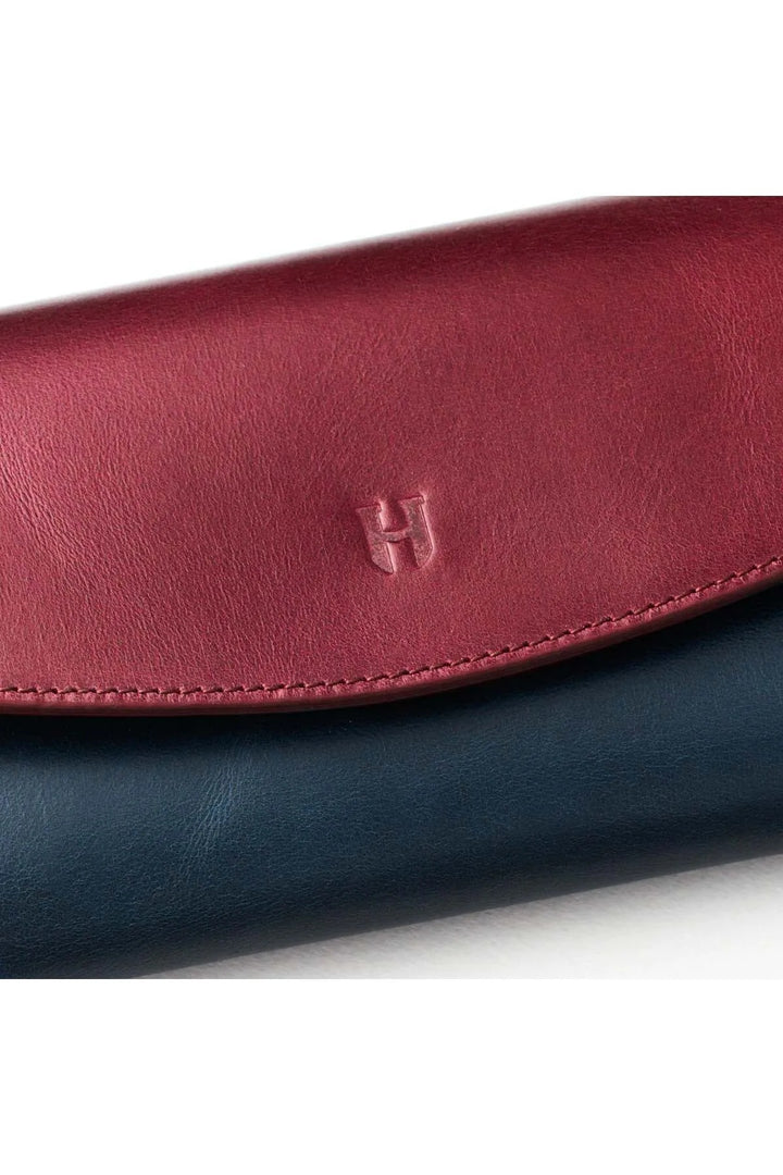 helmbrook Porte-cartes à compartiments multiples en cuir pour femme Ashley avec fermeture à glissière protégée par RFID, bordeaux, bleu marine
