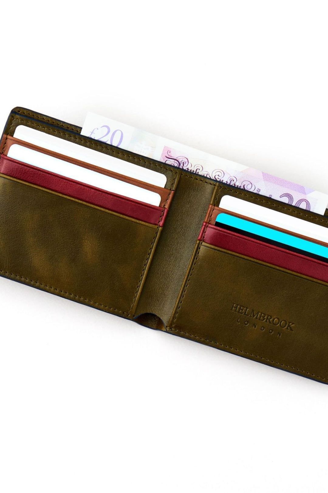 helmbrook Portefeuille en cuir véritable pour homme Slim Design Multi-Bay RFID Protected Eldridge Khaki Plus