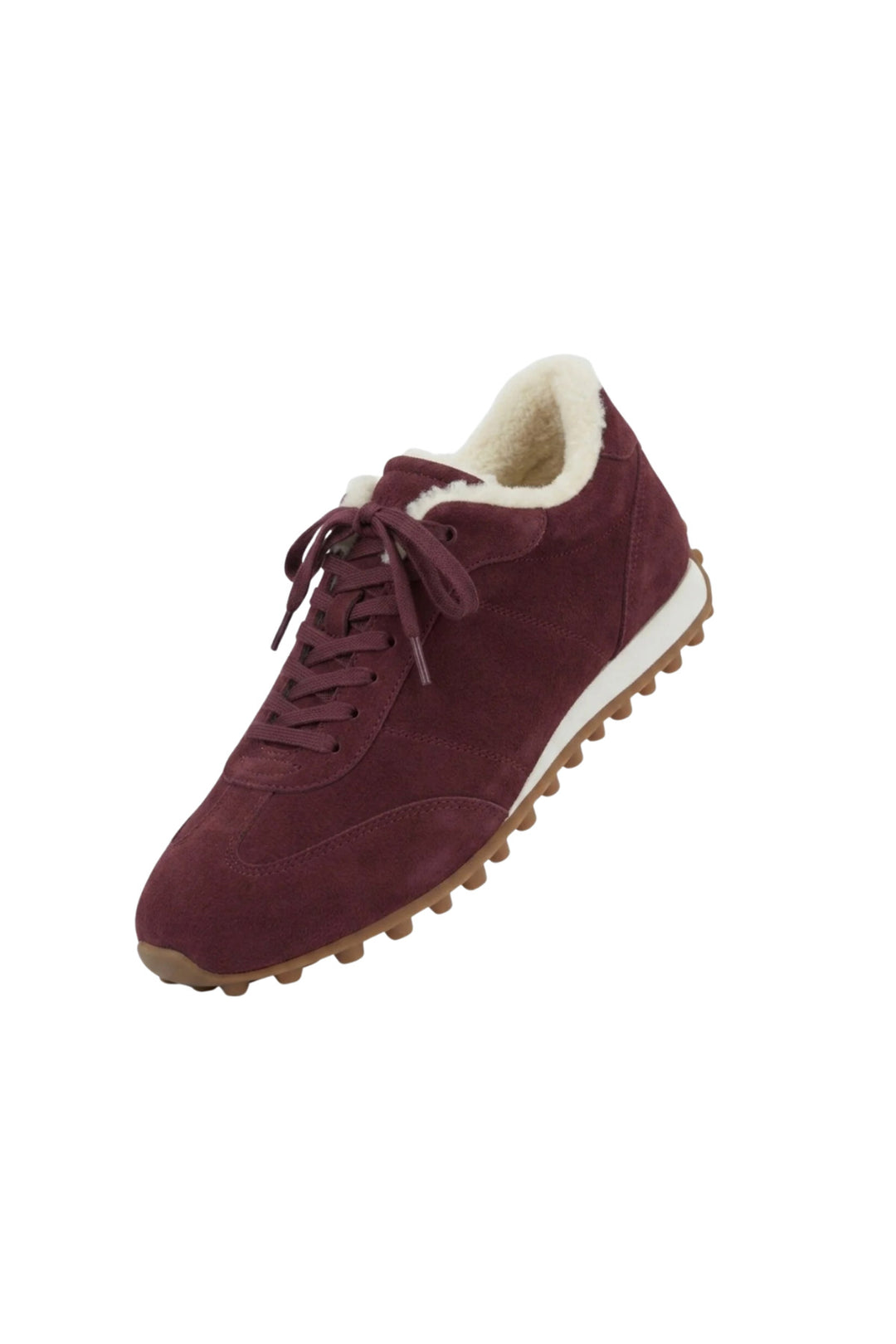 Wavelys VERONA Bordeau Cuir Suédé Véritable Doublé Fourrure Chaud Flexible Souple Semelle en Caoutchouc Confortable Baskets Femme - Bordeaux