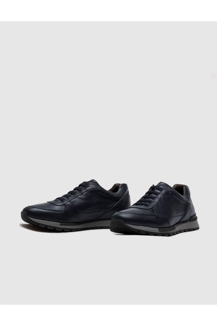 Cabani Shoes Chaussures de sport pour hommes en cuir véritable bleu marine à lacets - Bleu marine