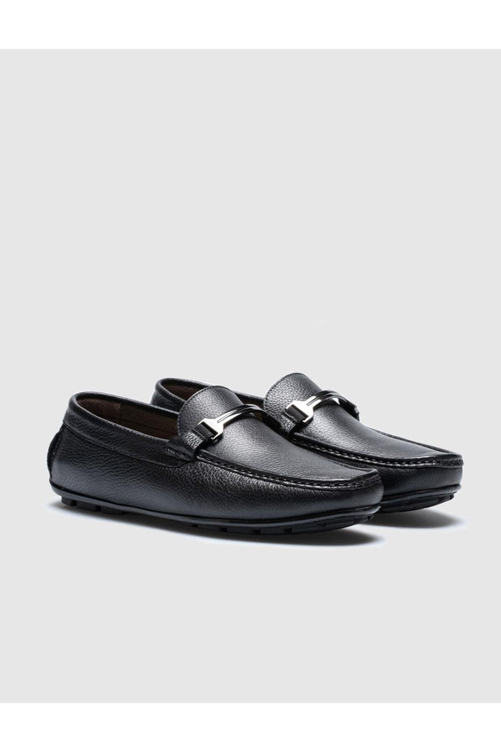 Cabani Shoes Mocassin homme en cuir véritable noir à boucle - Noir
