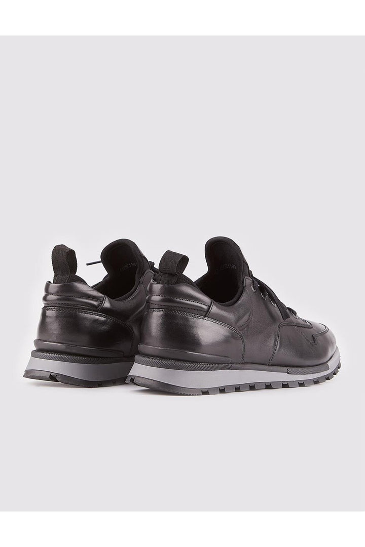 Cabani Shoes Chaussures de sport pour hommes en cuir véritable, design spécial, noires avec lacets. - Noir