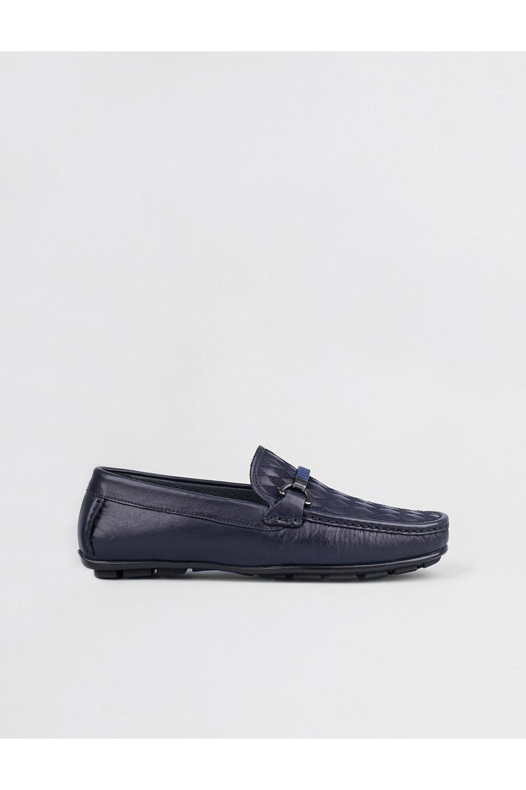 Cabani Shoes Mocassin pour homme en cuir véritable bleu marine avec bande bleue. - Bleu marine