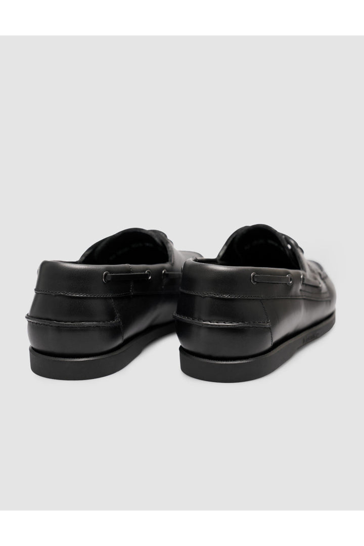 Cabani Shoes Peravia Chaussures de bateau en cuir véritable noir brillant à lacets pour tous les jours - Multicolore