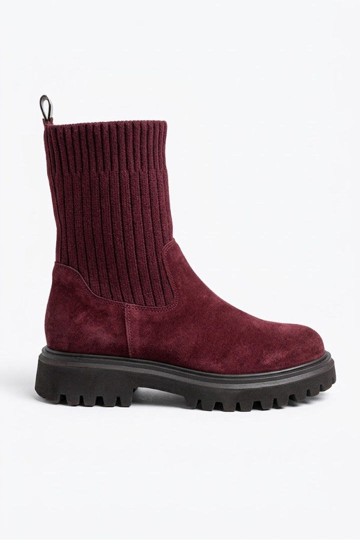 Wavelys RIVER Bottes en cuir suédé véritable à détails tressés et à enfilage facile - Bordeaux