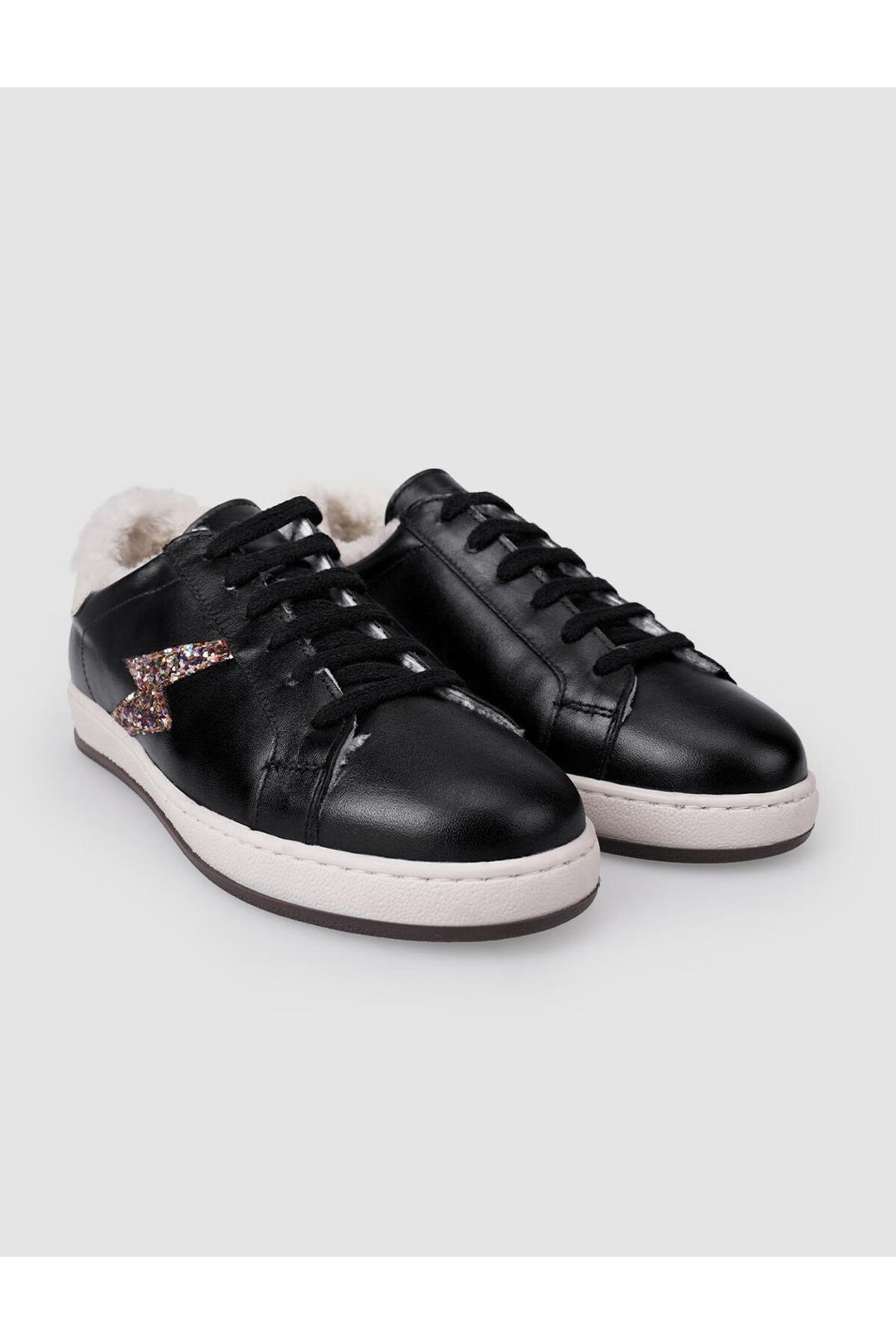 Cabani Shoes %100 Cuir véritable Noir Baskets à lacets fourrées pour femmes - Multicolore