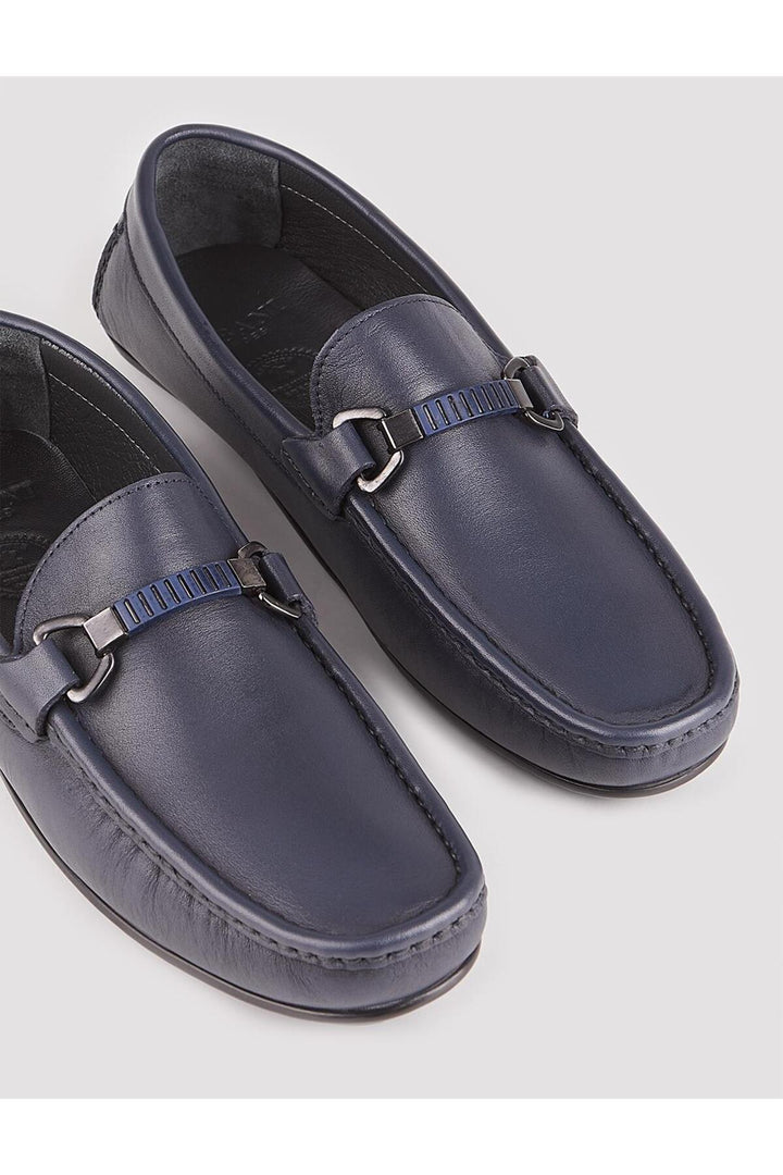 Cabani Shoes Chaussures Loafer pour homme en cuir véritable, design spécial, bleu marine. - Bleu marine