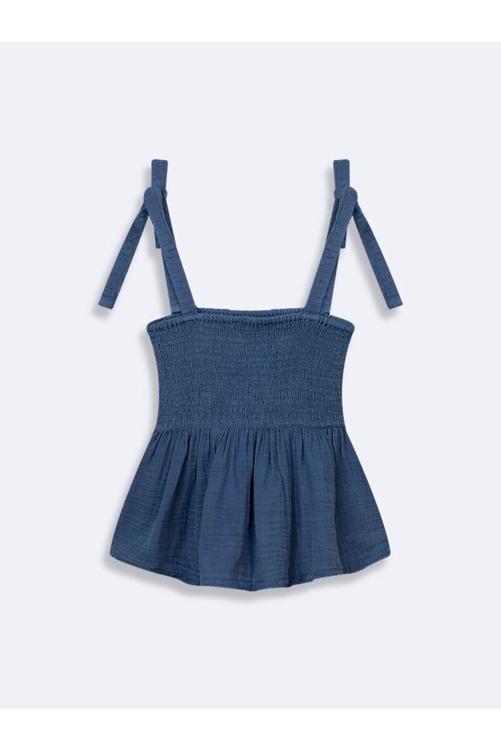 LTB Blouse bleue à bretelles avec décolleté carré et lien. - Multicolore