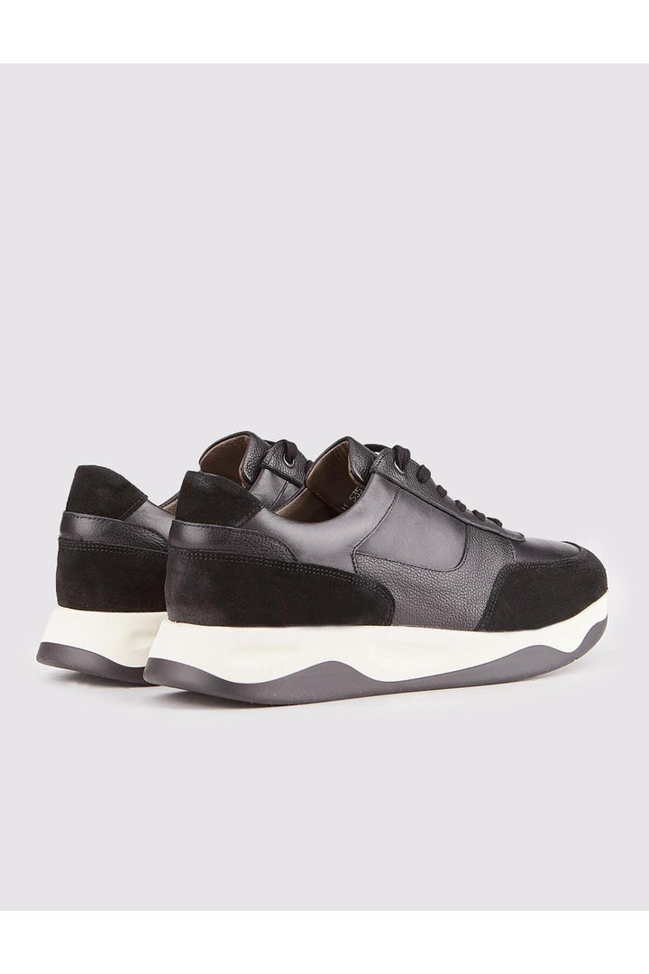 Cabani Shoes Baskets de sport pour homme en cuir véritable noir avec semelle en caoutchouc léger à lacets. - Noir