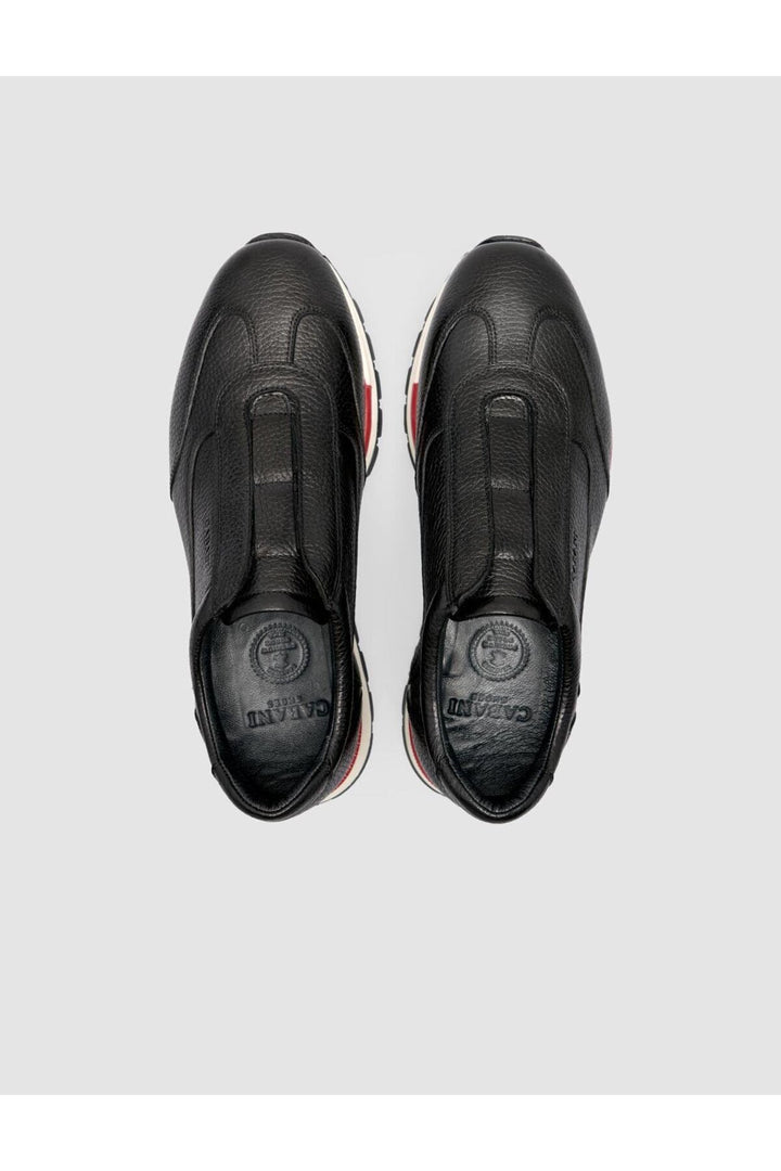 Cabani Shoes %100 Cuir véritable Baskets noires pour hommes à semelle rouge - Noir