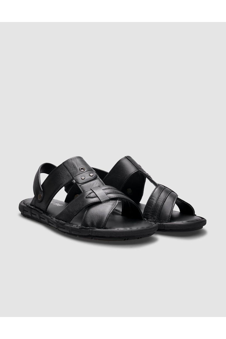Cabani Shoes Sandales quotidiennes pour hommes en cuir véritable noir 100% - Multicolore