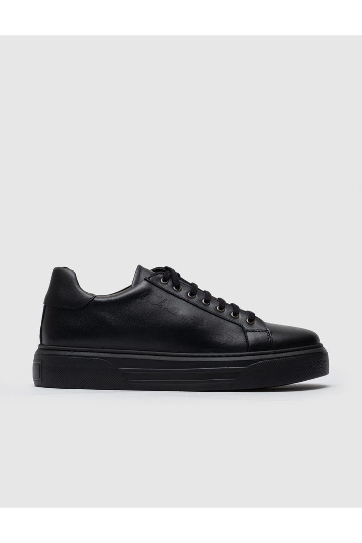 Cabani Shoes Chaussures de sport pour hommes en cuir véritable noires avec lacets et motif d'écriture. - Noir