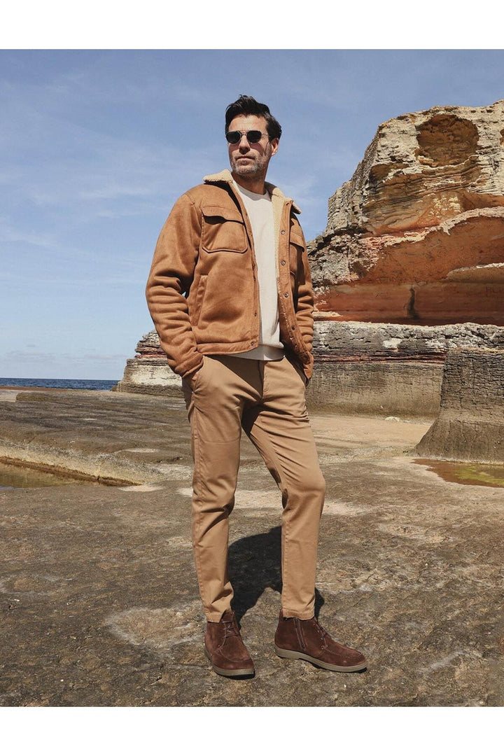 Cabani Shoes Bottines pour hommes en cuir véritable marron avec doublure, à lacets et fermeture éclair. - Multicolore