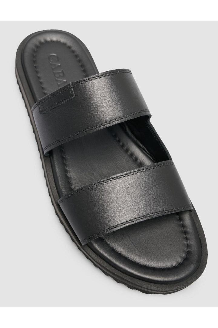 Cabani Shoes Sandales pour hommes en cuir véritable noir à bande. - Multicolore