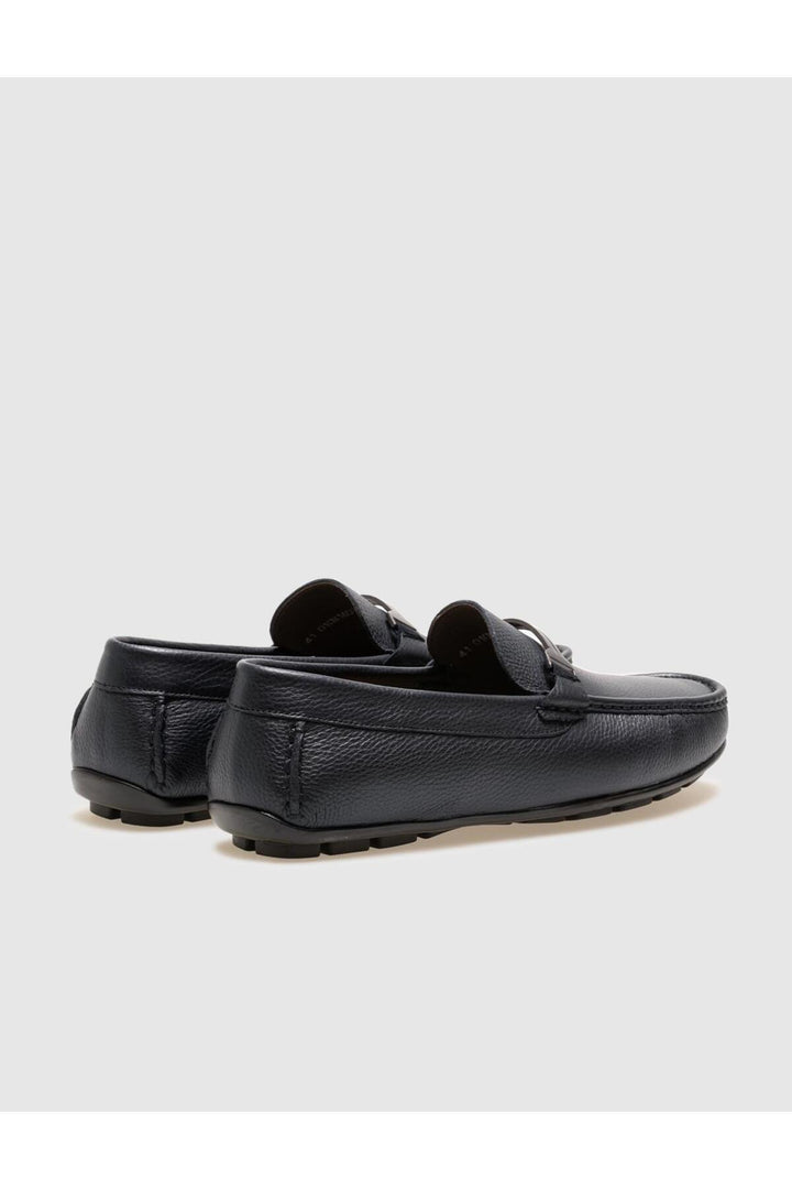 Cabani Shoes Mocassin pour homme en cuir véritable bleu marine avec boucle. - Bleu marine