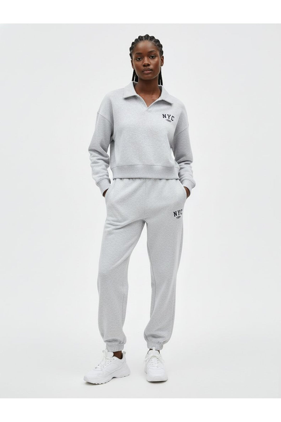 LTB Sweatshirt gris crop à slogan col polo - Gris