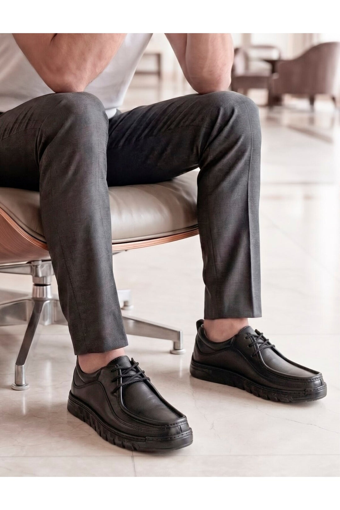 Cabani Shoes Chaussures de confort quotidiennes pour hommes en cuir véritable noires - Noir